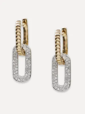 14K Diamond Two-Tone Link Huggie Hoops