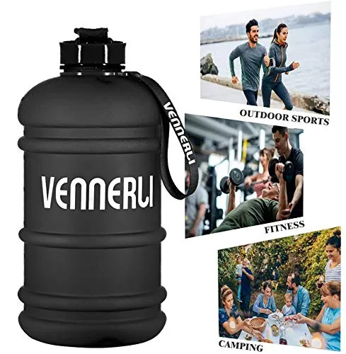 2.2L Water Bottle, Extra Strong Leakproof BPA Free 2.2 Litre Large Water Jug Half Gallon Hydrate Sturdy Ideal for Adults Men Family Sport Gym Fitness Outdoor Cycling Bodybuilding 73oz (Black)