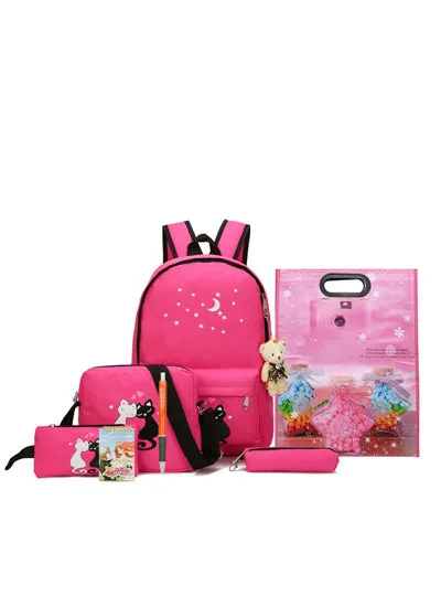 8Pcs Cute Animal Star Printing Canvas Backpack