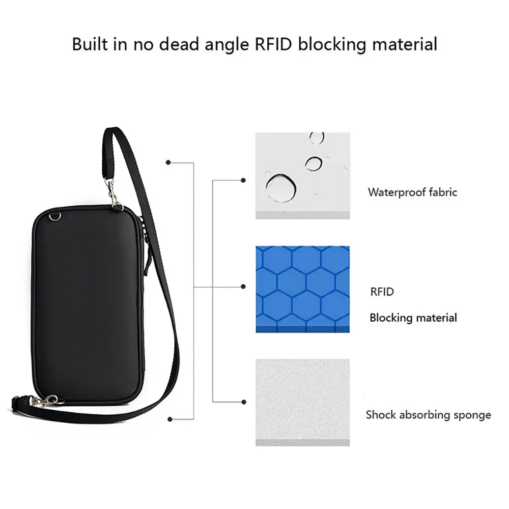 AMZER Travel Handheld ID Bag RFID Waterproof Multi-Card Neck Passport Case - Black