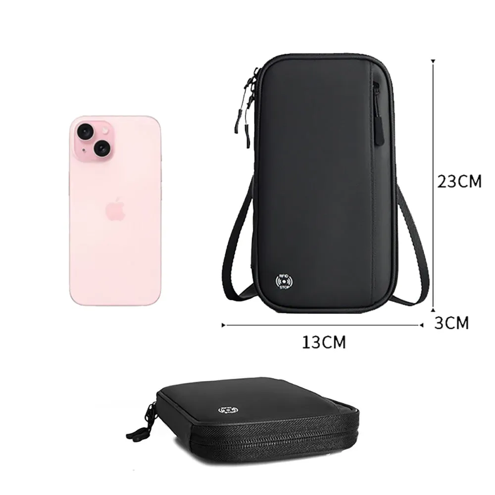 AMZER Travel Handheld ID Bag RFID Waterproof Multi-Card Neck Passport Case - Black