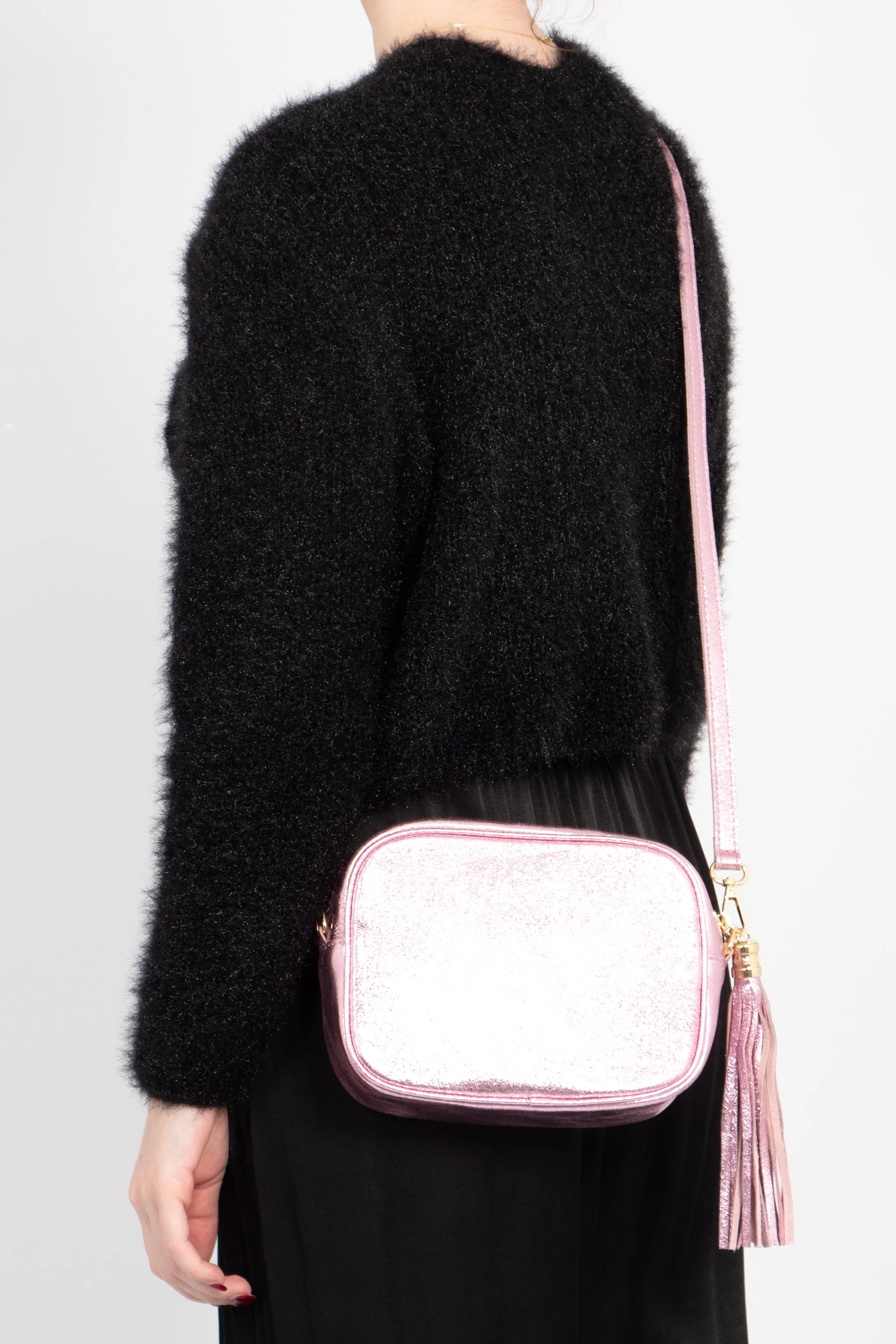 Beau - Italian Leather Crossbody Bag - Light Pink, Metallic