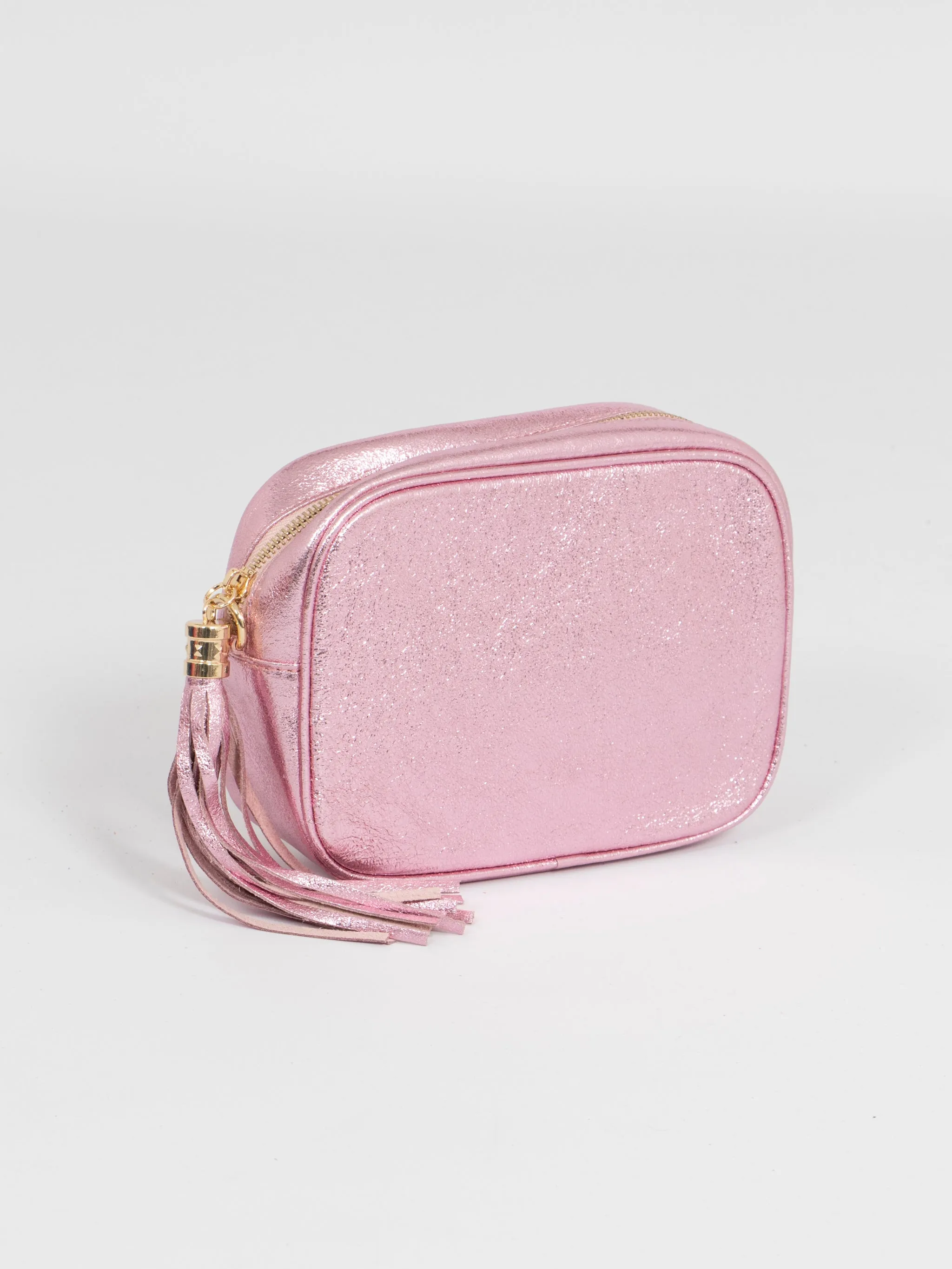 Beau - Italian Leather Crossbody Bag - Light Pink, Metallic