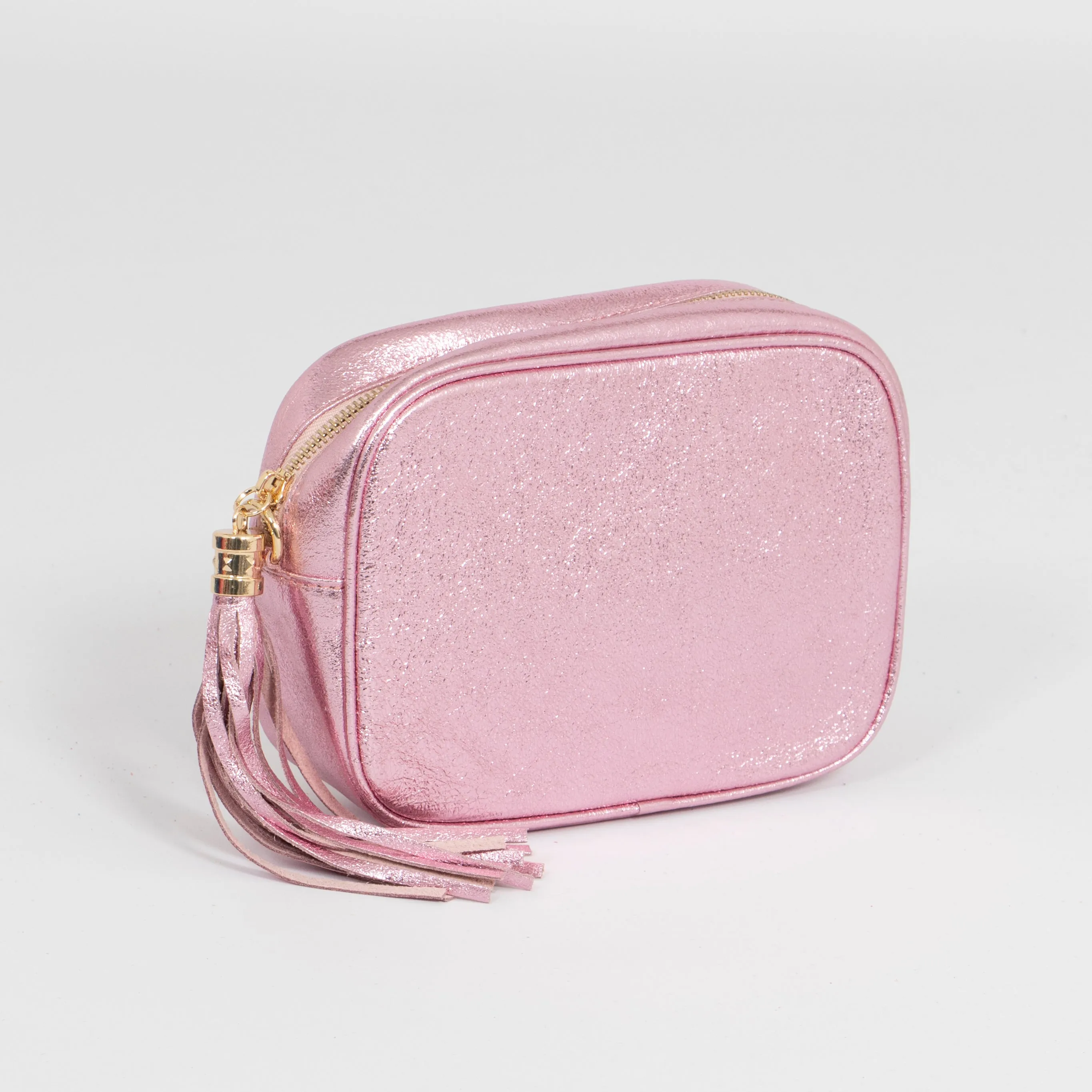 Beau - Italian Leather Crossbody Bag - Light Pink, Metallic