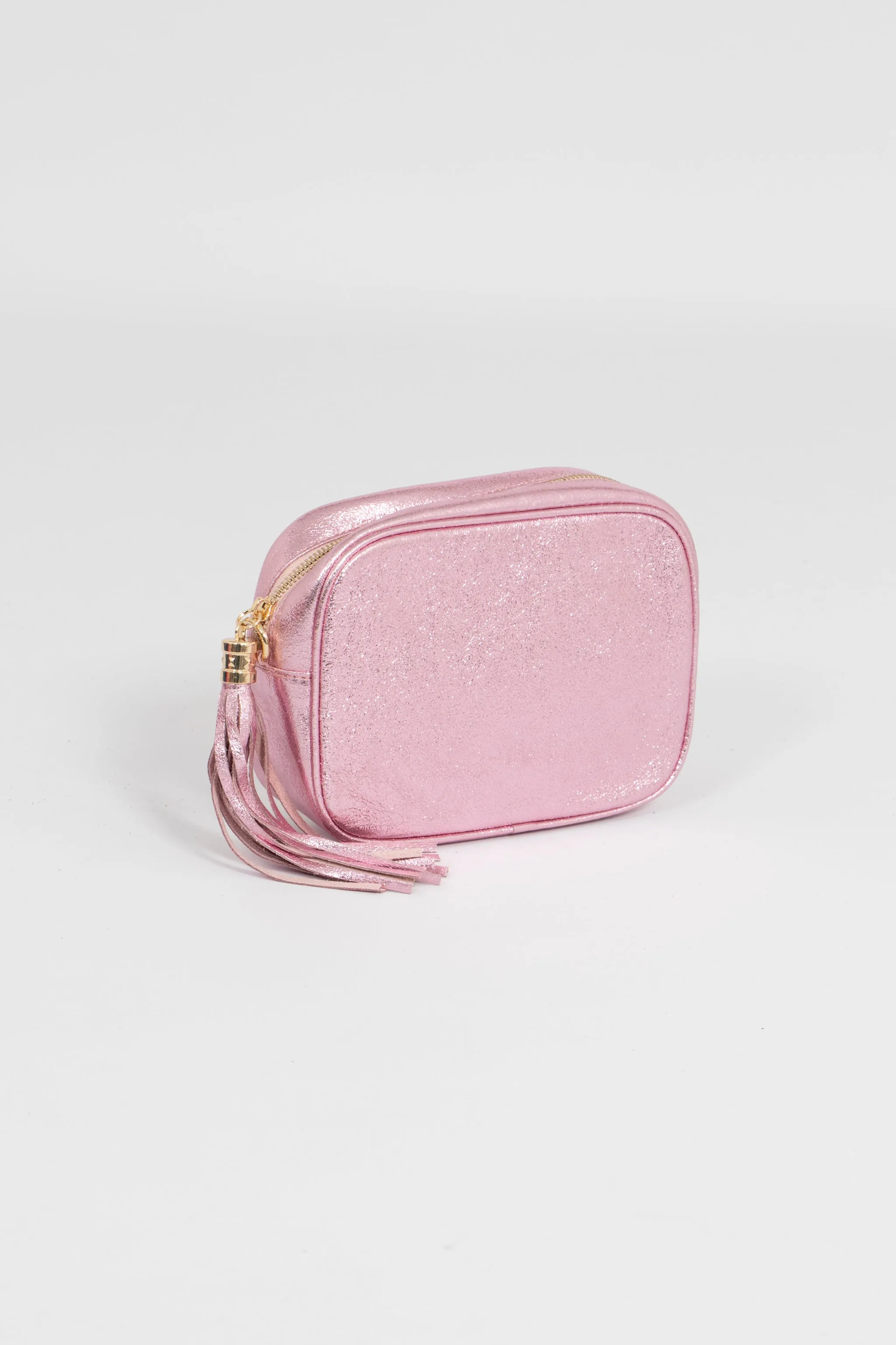 Beau - Italian Leather Crossbody Bag - Light Pink, Metallic