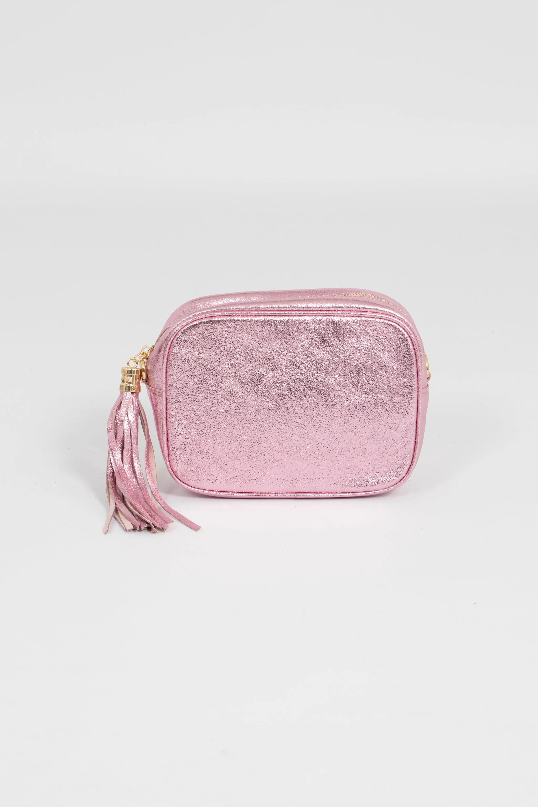 Beau - Italian Leather Crossbody Bag - Light Pink, Metallic