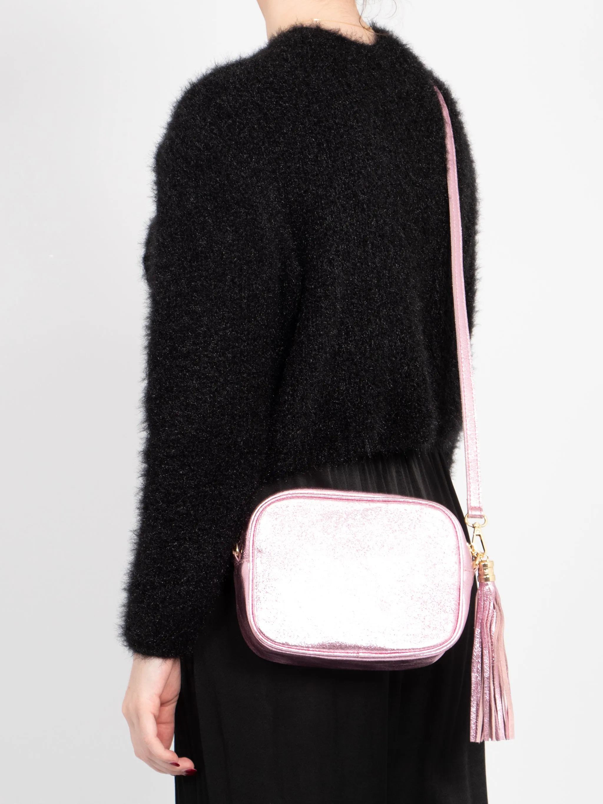 Beau - Italian Leather Crossbody Bag - Light Pink, Metallic