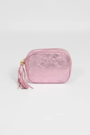 Beau - Italian Leather Crossbody Bag - Light Pink, Metallic