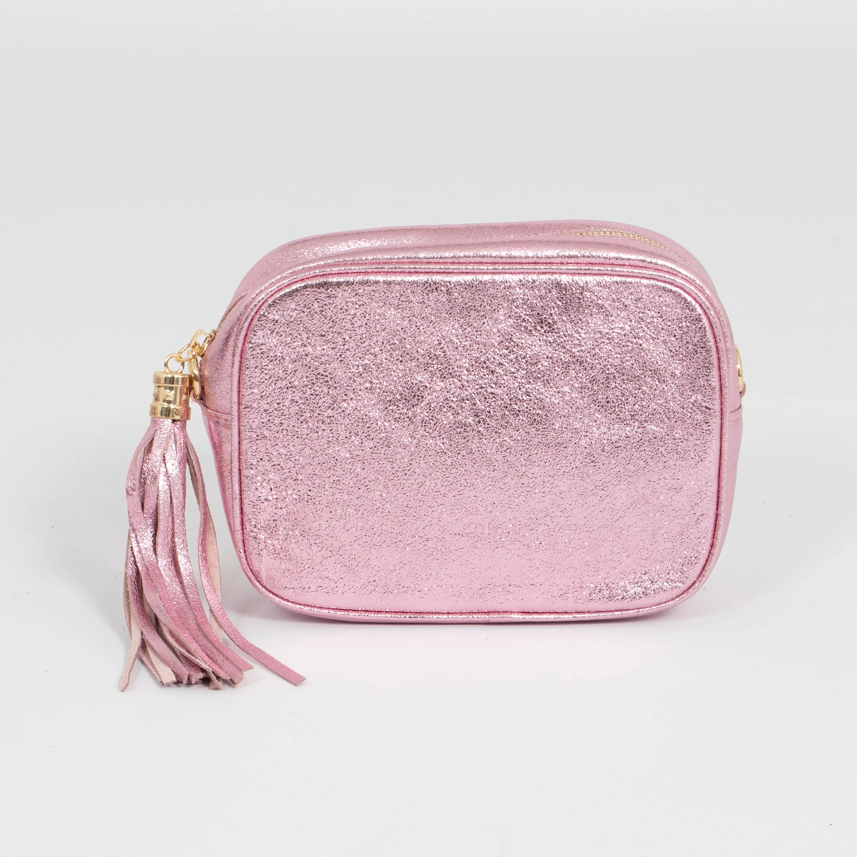 Beau - Italian Leather Crossbody Bag - Light Pink, Metallic