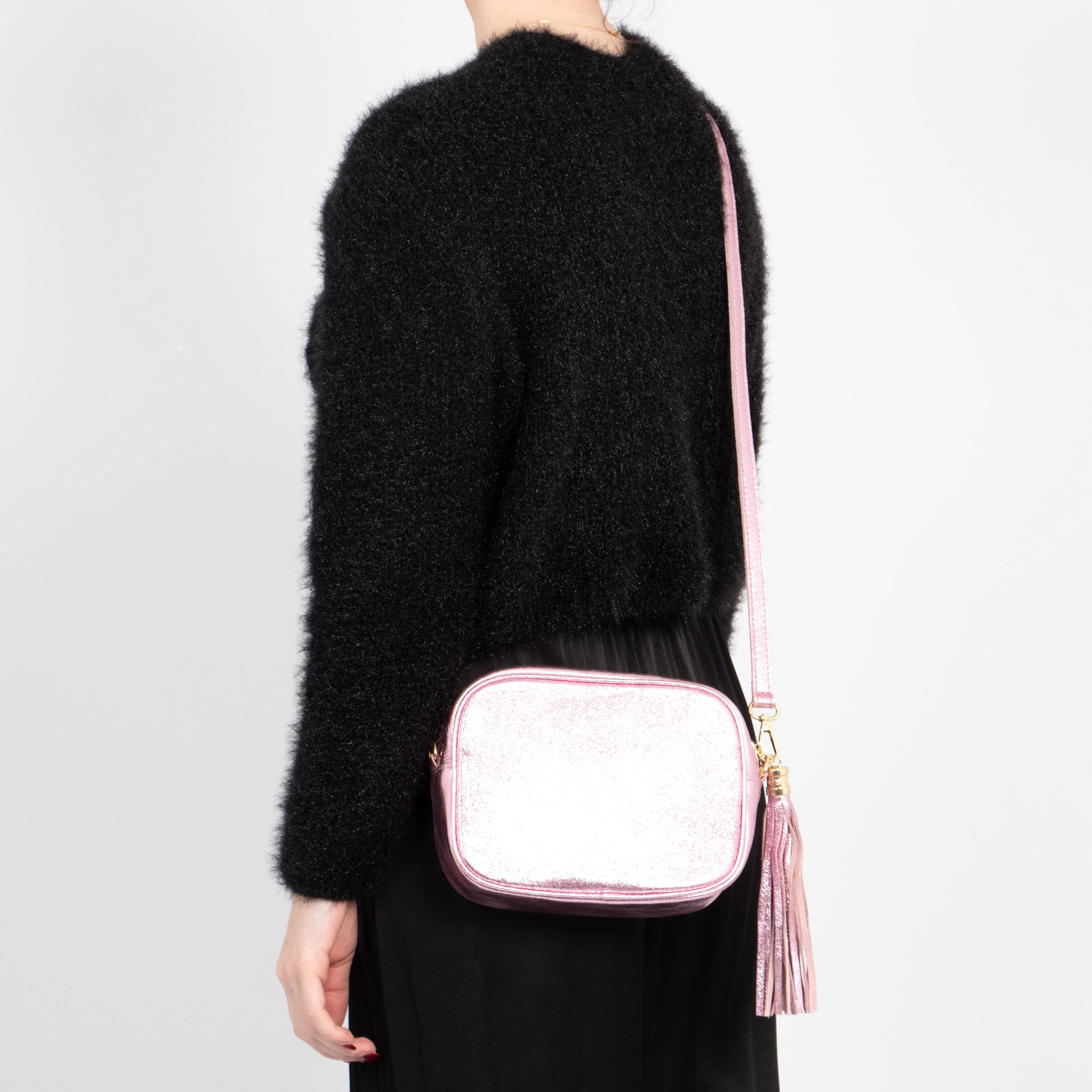 Beau - Italian Leather Crossbody Bag - Light Pink, Metallic