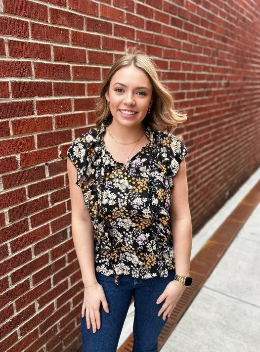Black Floral Ruffle Top - #6624-6627