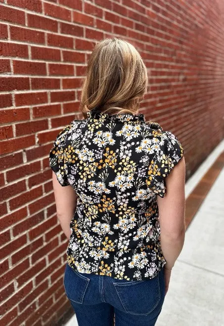 Black Floral Ruffle Top - #6624-6627
