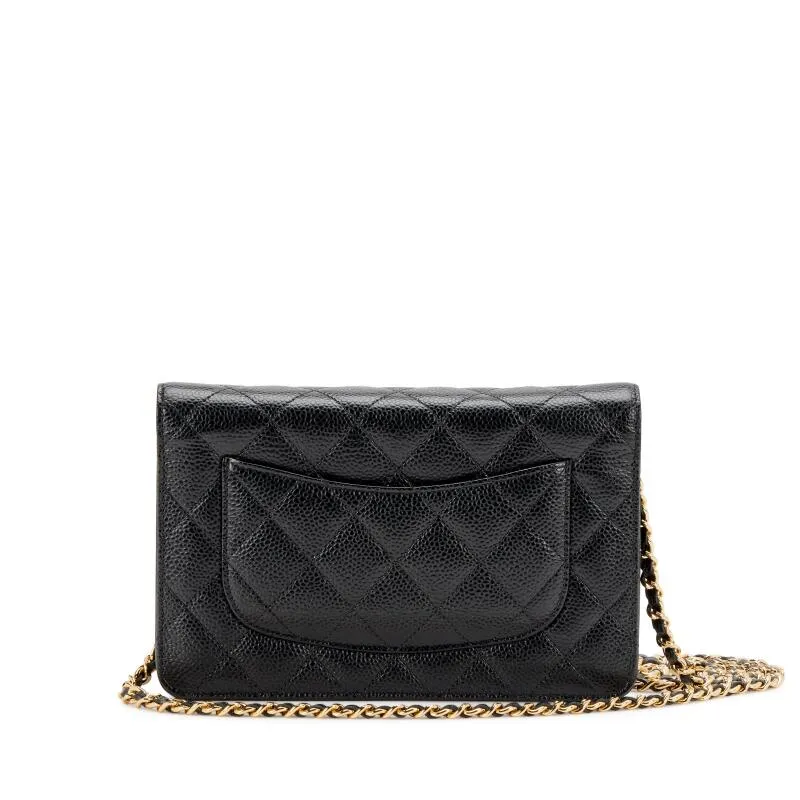 Chanel Black Quilted Caviar Wallet On Chain