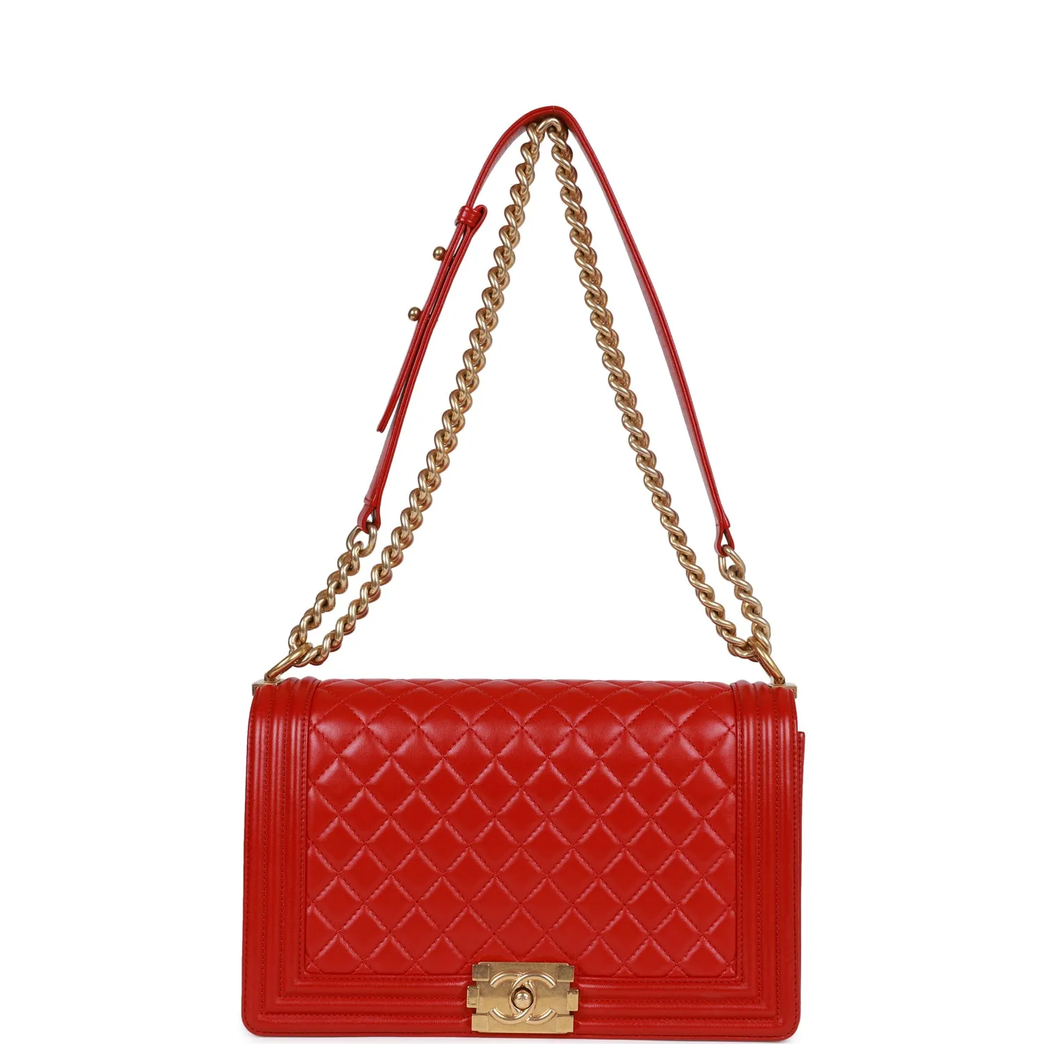 Chanel New Medium Boy Bag Red Lambskin Antique Gold Hardware
