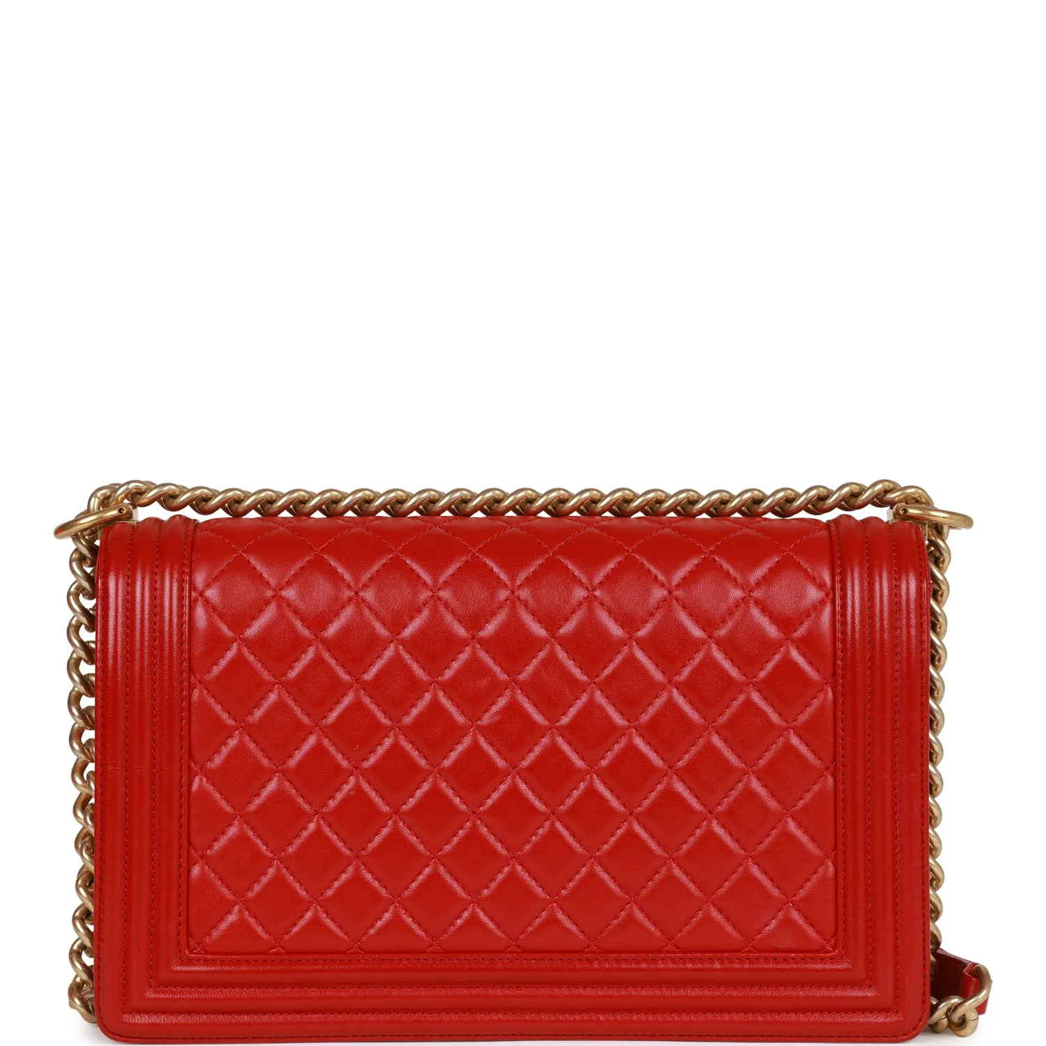 Chanel New Medium Boy Bag Red Lambskin Antique Gold Hardware