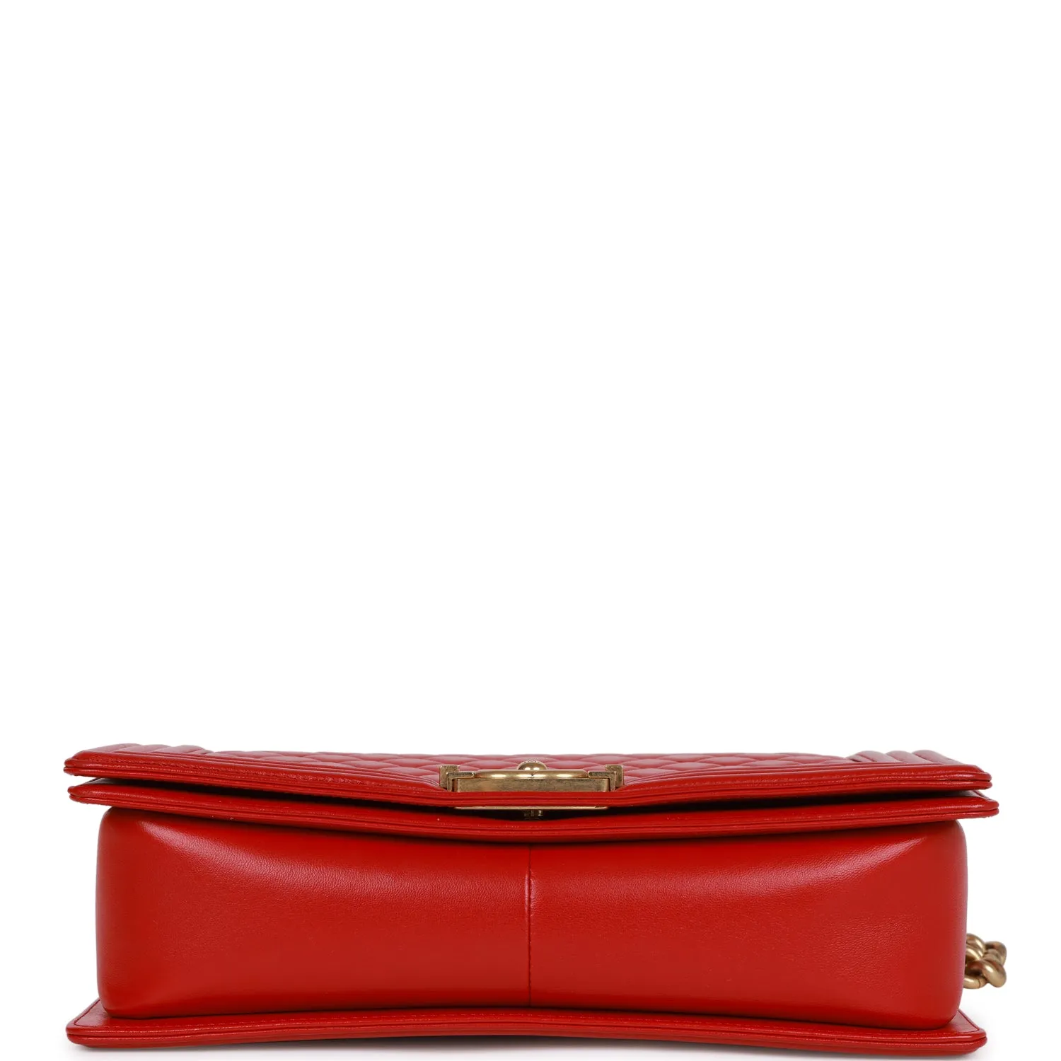 Chanel New Medium Boy Bag Red Lambskin Antique Gold Hardware