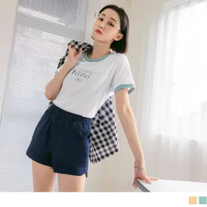 CONTRAST COLOR ROUND NECK SHORT SLEEVE TOPS