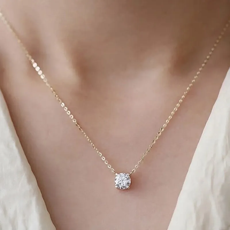 Elegant Solid Color Stainless Steel Inlay Rhinestones Pendant Necklace
