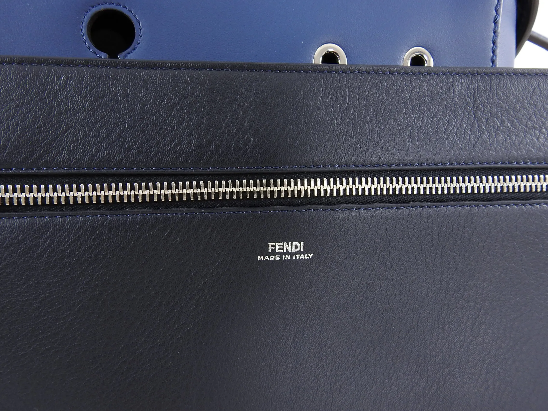 Fendi Blue Leather DotCom Grommet Satchel Bag