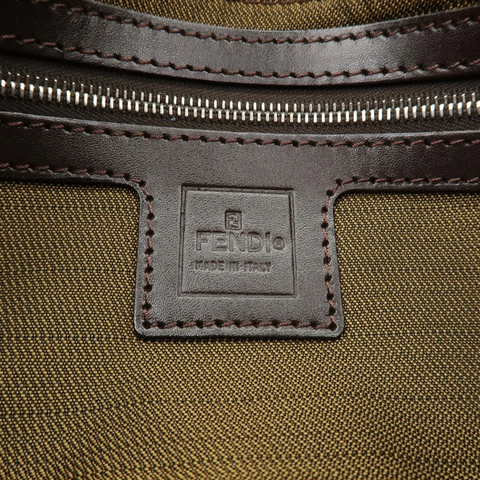 FENDI Mamma Baguette Zucca Canvas Leather Shoulder Bag Brown 26424