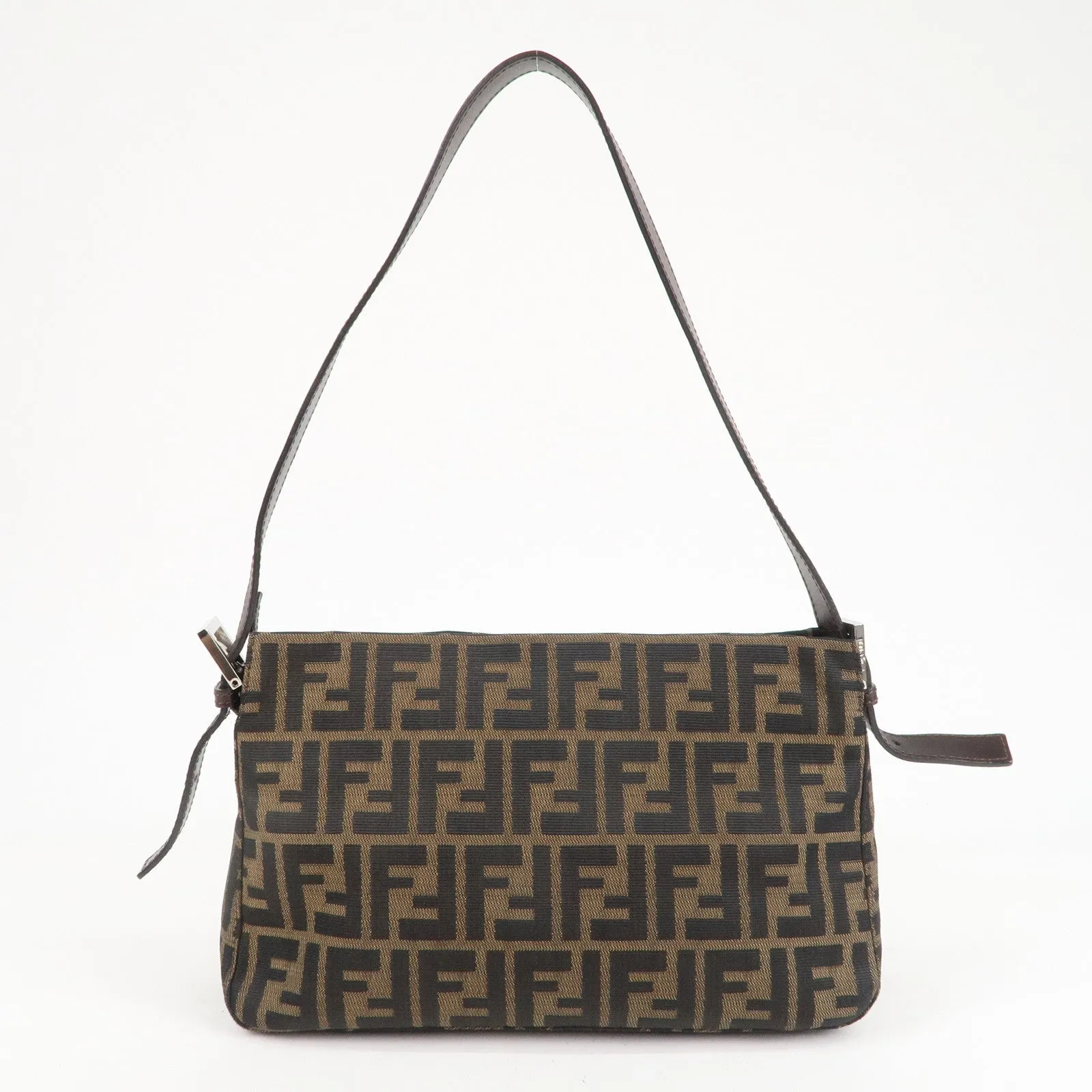 FENDI Zucca Canvas Leather Shoulder Bag Brown Black 26566