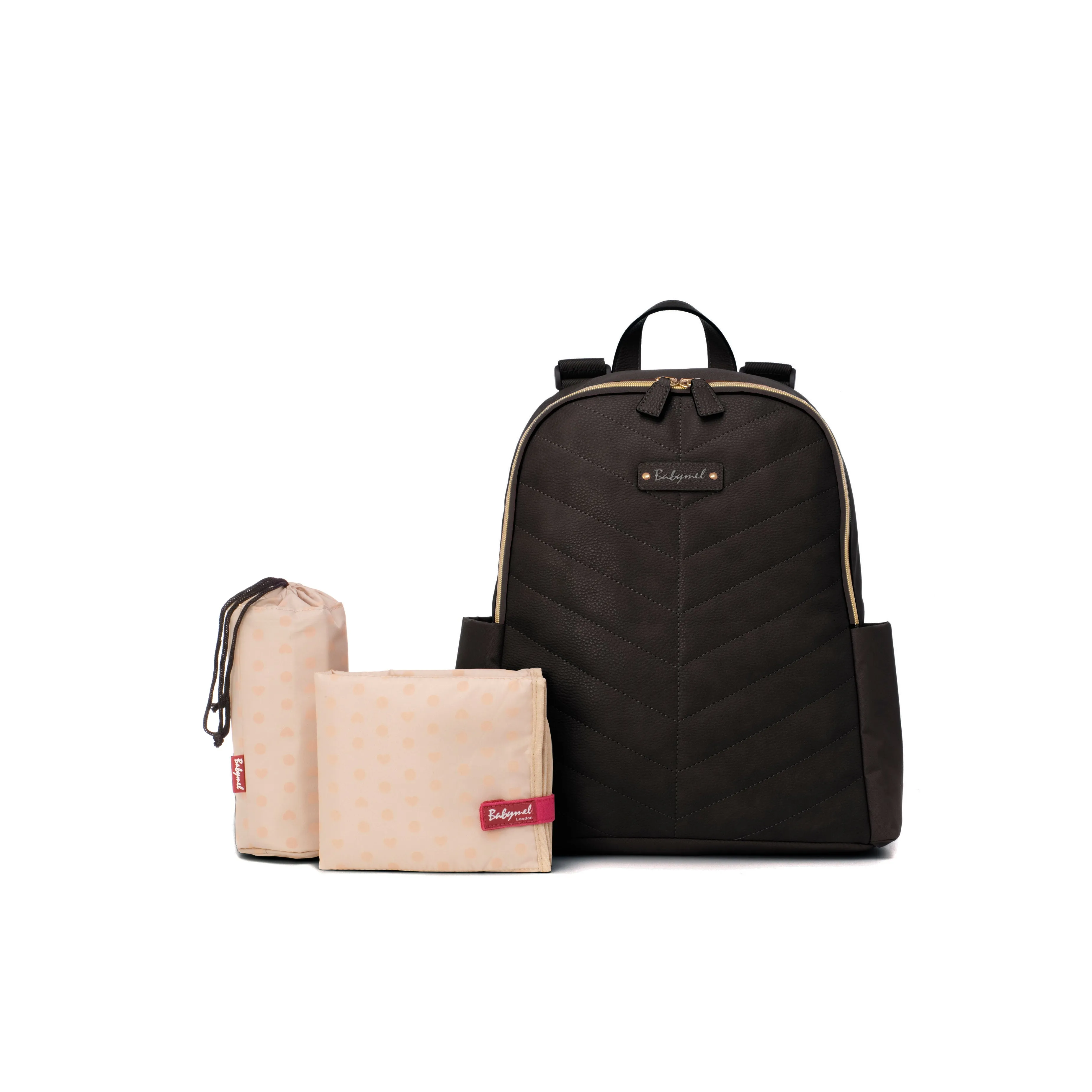 Gabby Backpack Nappy Bag with Vegan Faux Leather - Black