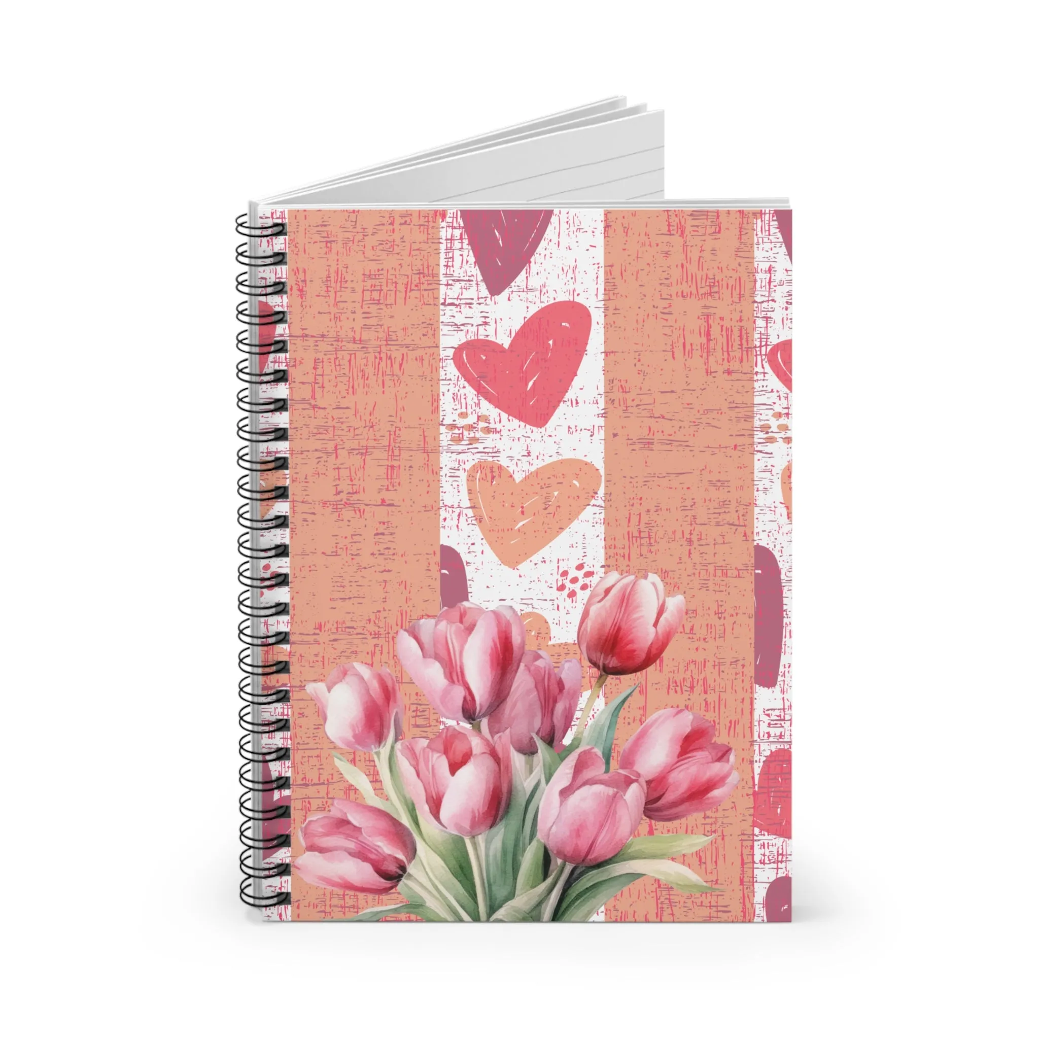 Harmony of Hearts and Tulips: Spiral Notebook for Love-Infused Reflections and Creative Expression