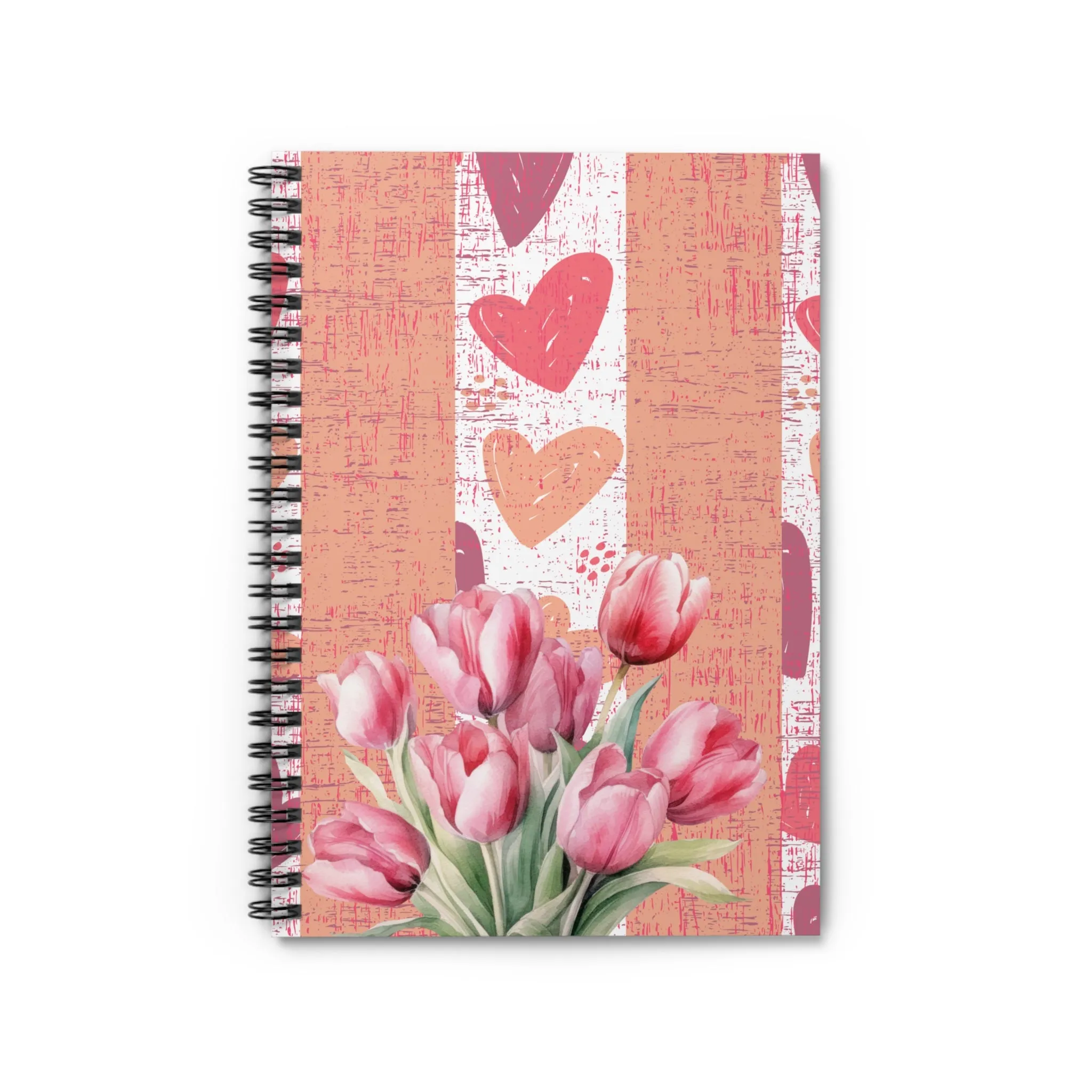 Harmony of Hearts and Tulips: Spiral Notebook for Love-Infused Reflections and Creative Expression