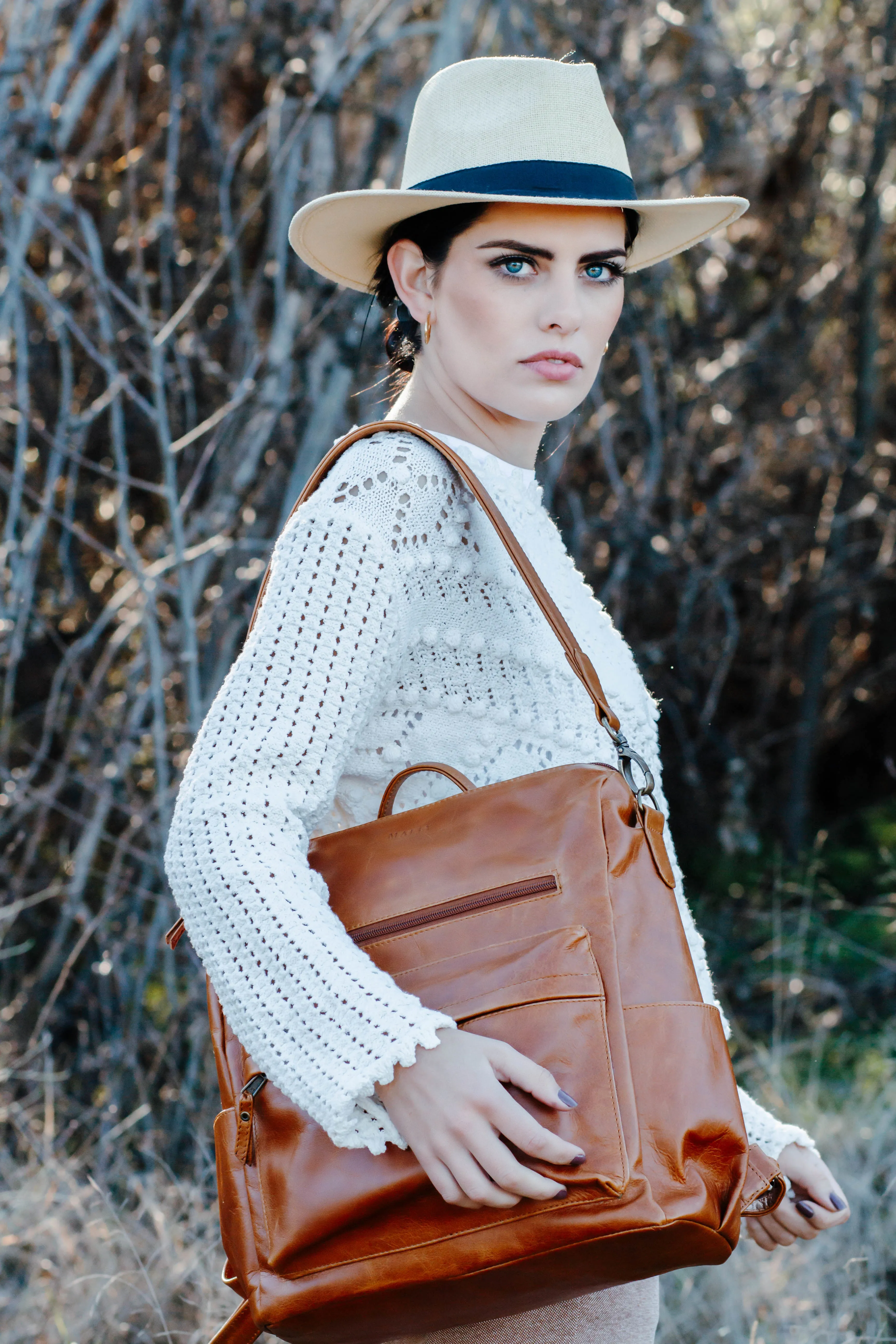 Ladies Leather Backpack in Toffee