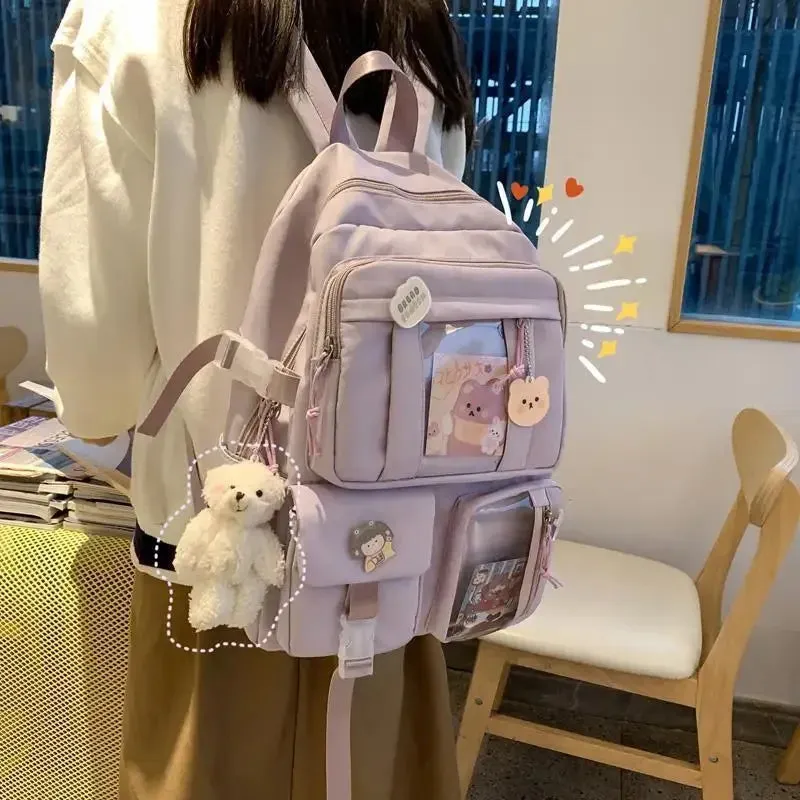 Large-capacity Cute Multi-Pocket Nylon Backpack Ins Junior High School Student School Bag Girl Backpack Laptop Book