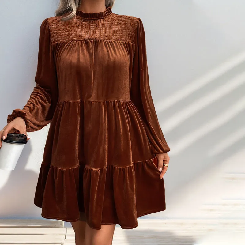 METAVERSMALL popular women's clothing long-sleeved dress new solid color velvet temperament elegant dress
