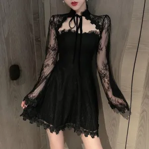 Midnight's Elegance     Dress Dark Academia Kawaii Academia Y2K Cottagecore Coquette Fairycore Dollette Princesscore