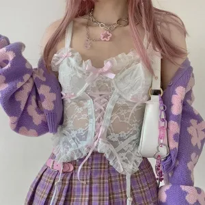 Pastel Roses through the Window    Top Kawaii Academia Y2K Cottagecore Coquette Fairycore Dollette Princesscore