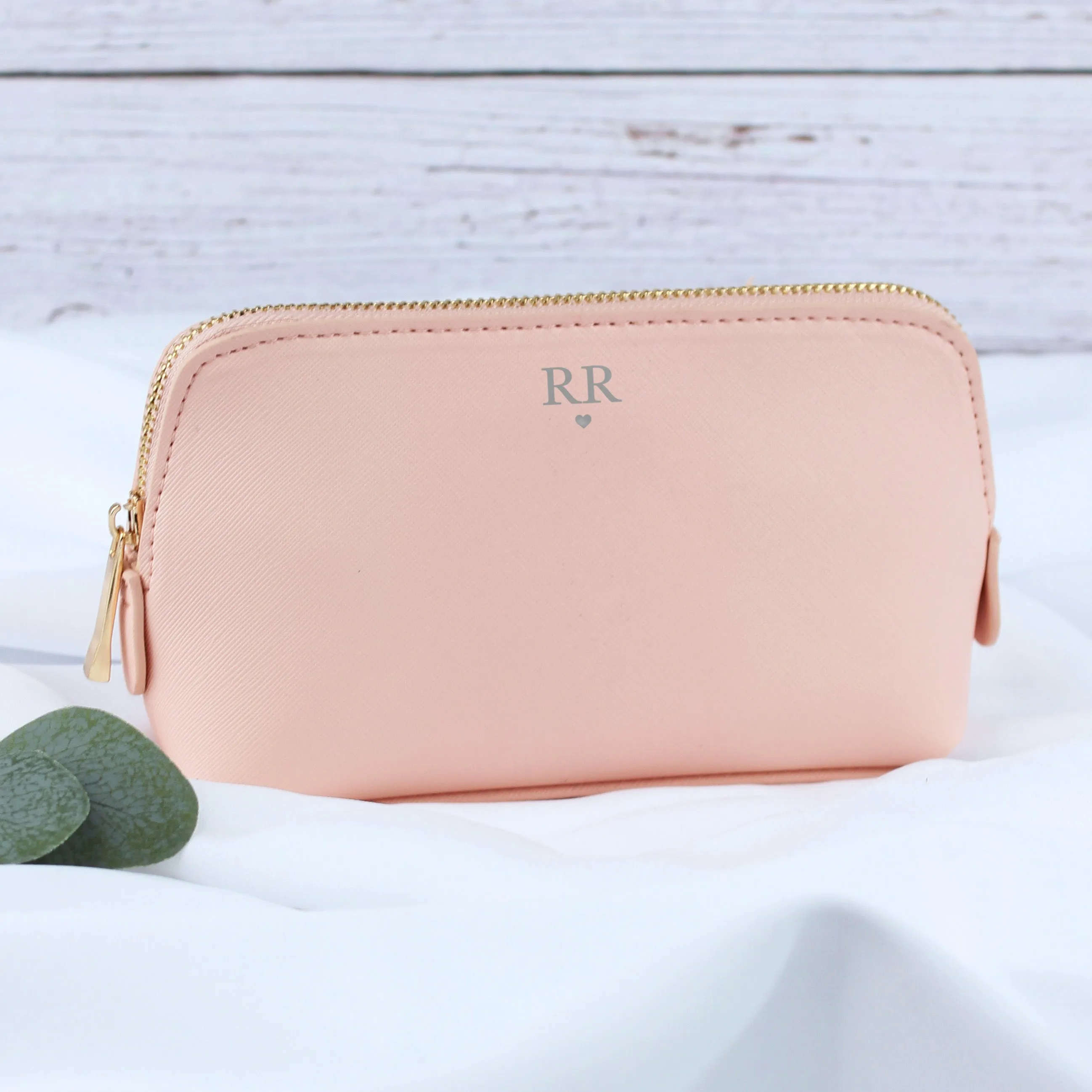 Personalised Medium PU Leather Make Up Bag with Initials & Heart