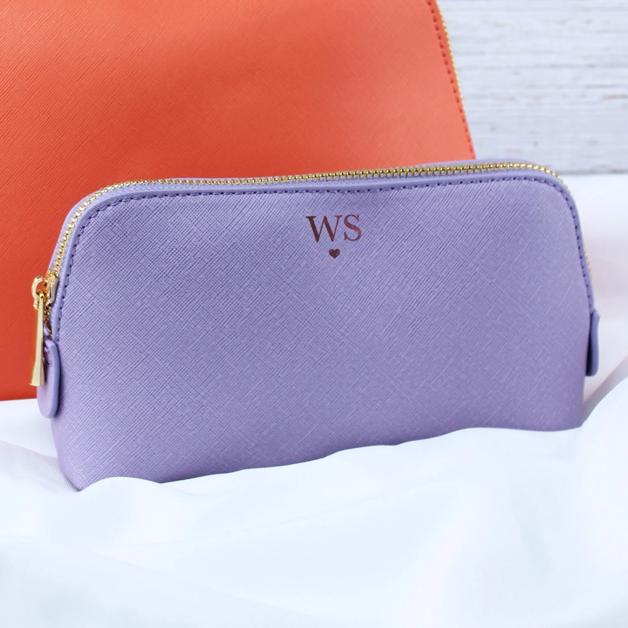 Personalised Medium PU Leather Make Up Bag with Initials & Heart