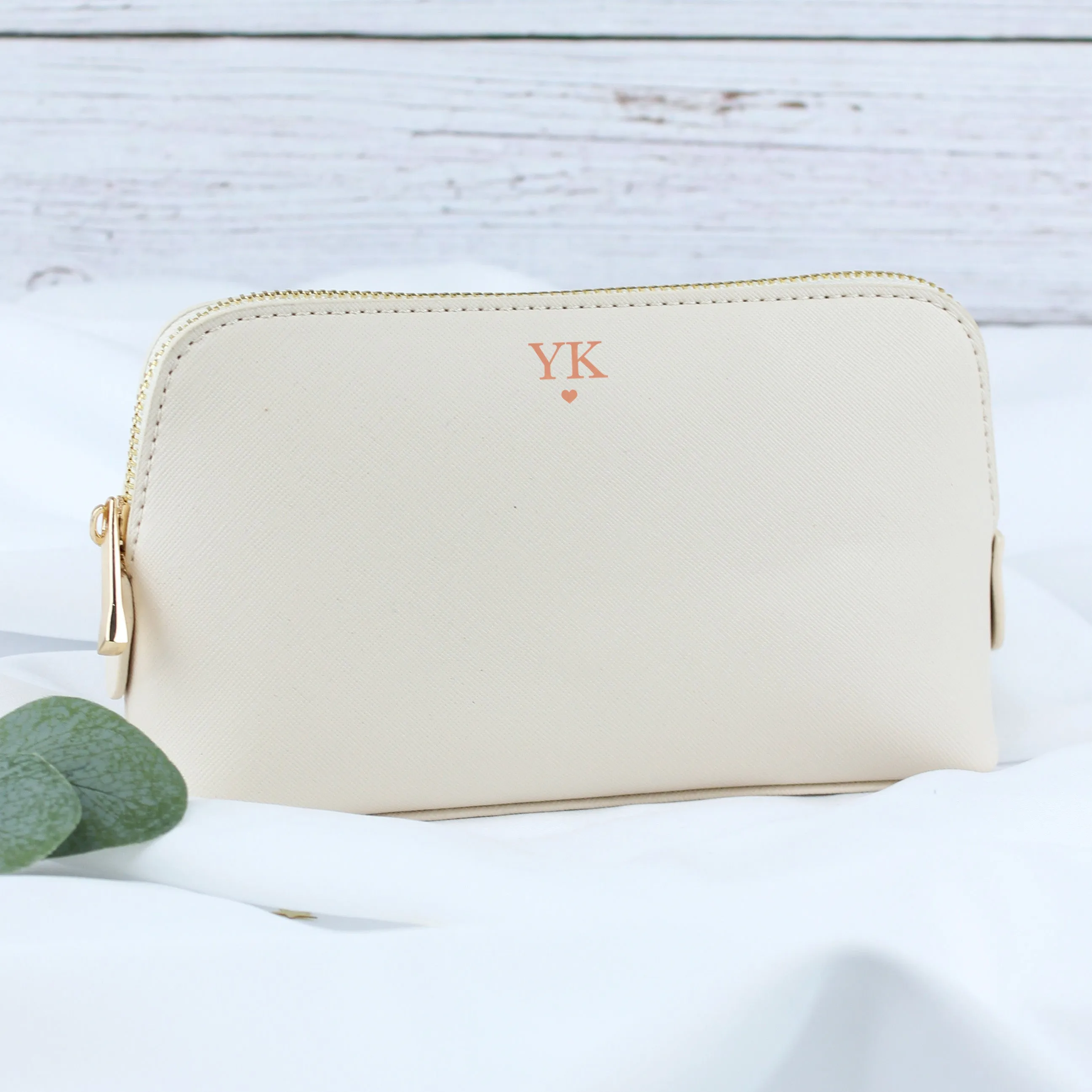 Personalised Medium PU Leather Make Up Bag with Initials & Heart