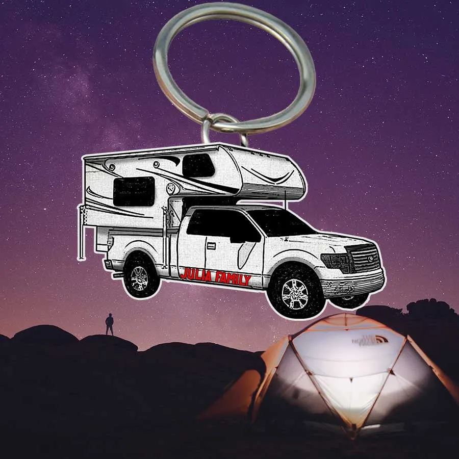 Personalized Camping Keychain, Vintage Camper Flat Acrylic Keychain for Camper