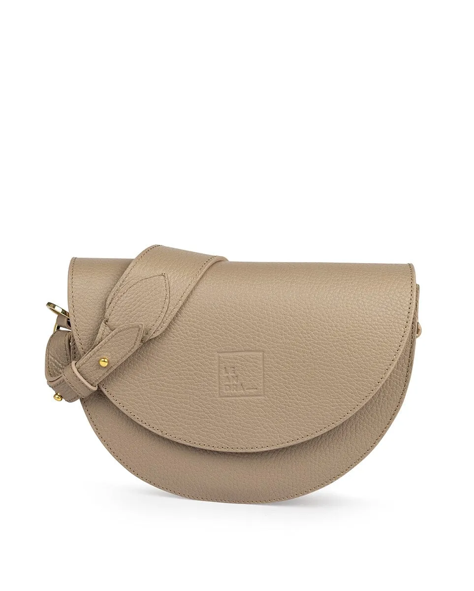 Textured Leather Saddle bag - Taupe