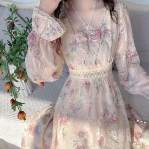 The Rare Purple Rose    Dress Kawaii Academia Y2K Cottagecore Coquette Fairycore Dollette Princesscore
