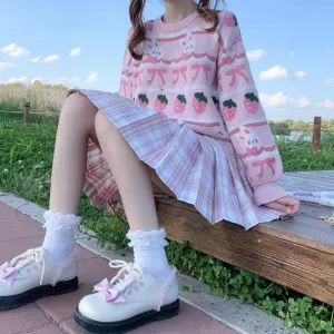 Whipped Cream and Strawberries Bunny    Sweater Top Kawaii Academia Y2K Cottagecore Coquette Fairycore Dollette Princesscore