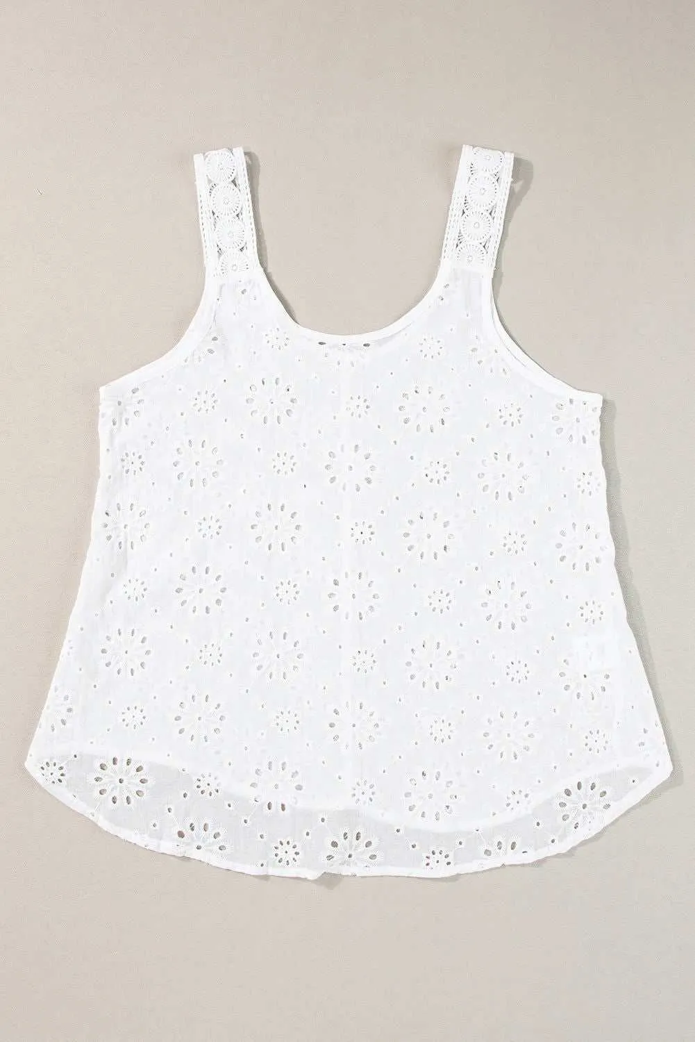White Eyelet Embroidery Flowy Tank Top