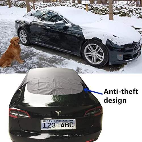 Windshield Snow Cover for Tesla Model 3, Half Size Car Cover Waterproof/Windproof/Dustproof/Ice Winter Summer