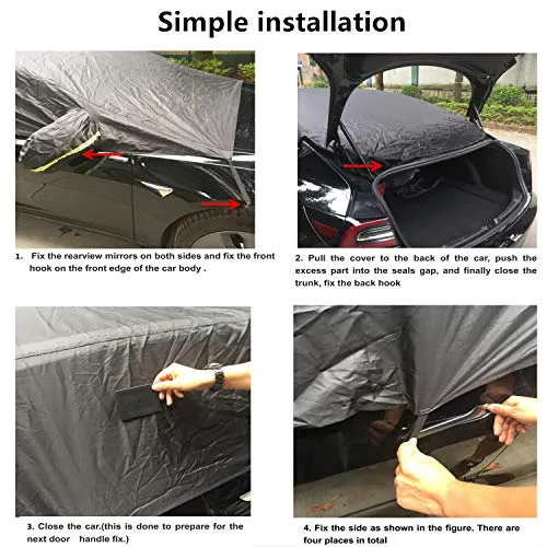 Windshield Snow Cover for Tesla Model 3, Half Size Car Cover Waterproof/Windproof/Dustproof/Ice Winter Summer
