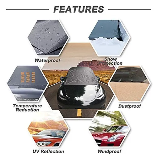 Windshield Snow Cover for Tesla Model 3, Half Size Car Cover Waterproof/Windproof/Dustproof/Ice Winter Summer