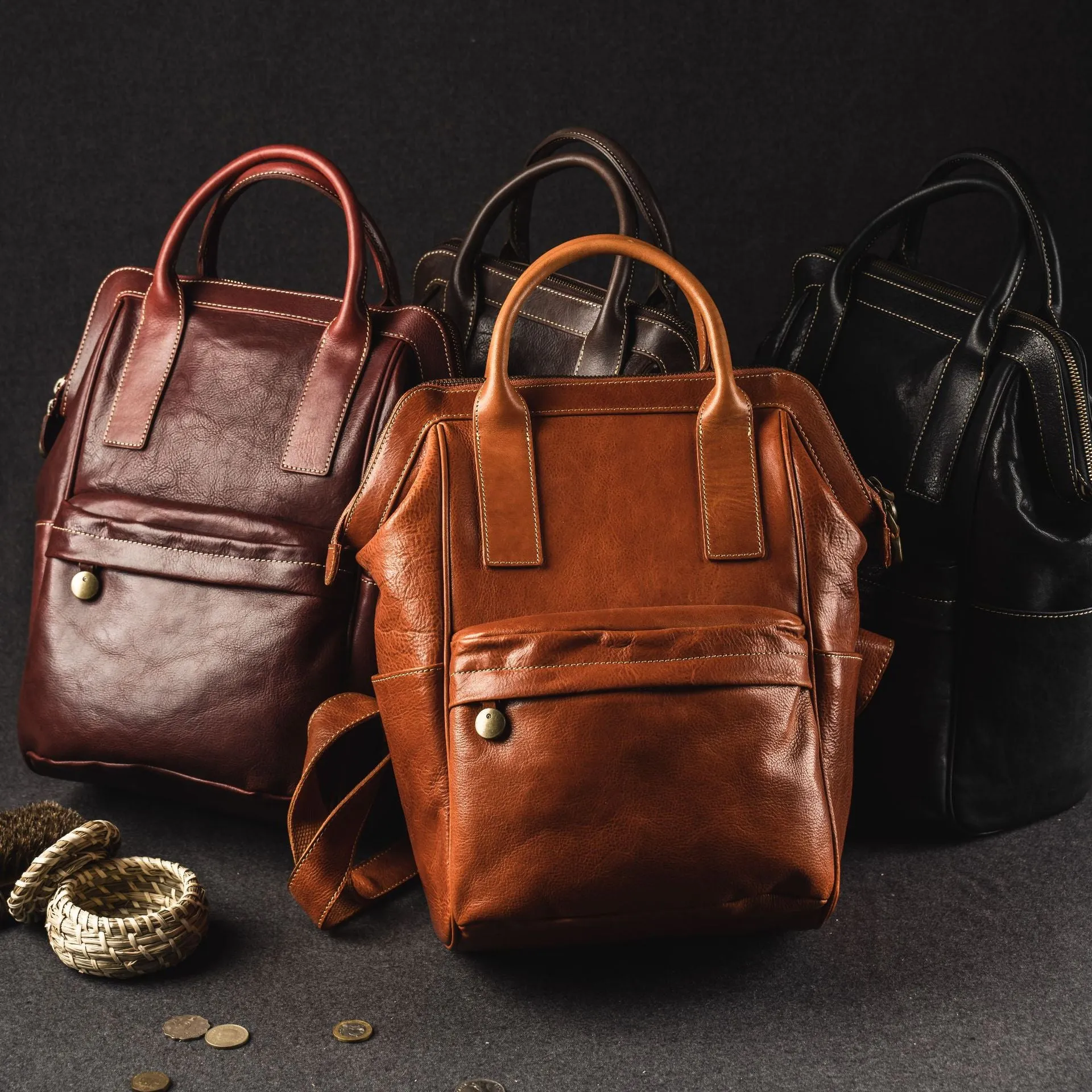 YAAGLE Unisex Vintage Tanned Leather Travel Backpack Tote YGM092